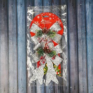 Ёлочные игрушки 2 шт. «Зимнее волшебство. Бант элит» пластик, 12x14 см, серебро