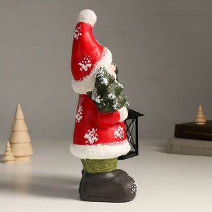 Подсвечник керамика "Дед Мороз в красной шубке, с фонарём и ёлочкой" 15,5х9х30 см