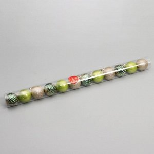Ёлочные игрушки «Агнет», шары новогодние, d=6 см, набор 12 шт., полосы, блеск, зелёный/золотистый