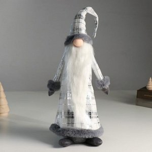 Кукла интерьерная "Дед Мороз в сером кафтане в клетку" с серебром 16х13х60 см