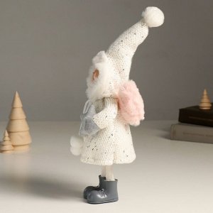 Кукла интерьерная "Ангелочек Еся в белом вязаном платье, с капюшоном-колпаком" 34 см