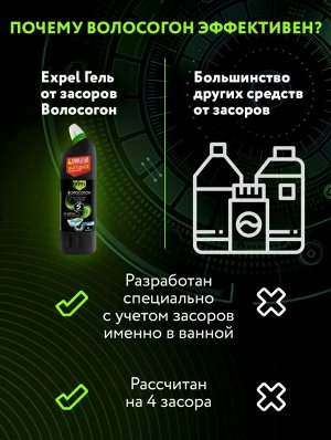 EXPEL® ВОЛОСОГОН  Гель  для устранения засоров от волос, 1000 мл