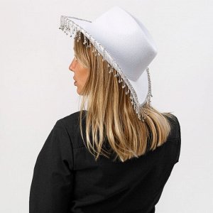 Шляпа ковбойская, со стразами, р. 56 см, цвет белый