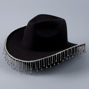 Шляпа ковбойская, со стразами, р. 56 см, цвет чёрный