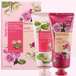 Набор кремов для рук с водяной лилией и розой FarmStay Pink Flower Blooming Hand Cream 2set, 100мл*2шт