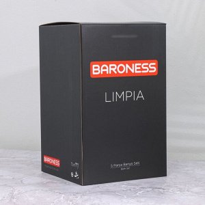 Набор для ванной комнаты BARONESS, 5 предметов, ведро для мусора, ёрш с подставкой, мыльница, дозатор, стакан, чёрный