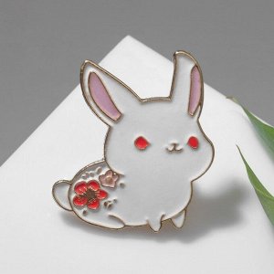 Значок «Кролик» с цветами, цвет бело-розовый в золоте