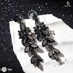 Серьги висячие со стразами &quot;Ажур&quot; весеннее настроение, цвет чёрный