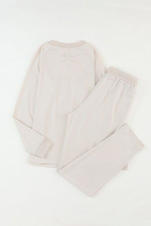 Apricot Long Sleeve Button Top and Drawstring Pants Set