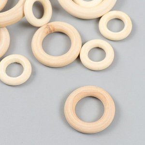 Набор деревянных неокрашенных колец МИКС-12 (кольца 20,30,40,50 мм) 13 шт