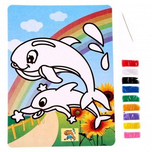 Фреска с цветным основанием «Дельфины», 9 цветов песка