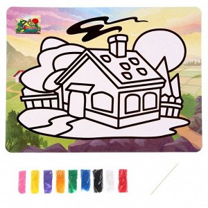Фреска с цветным основанием «Домик в деревне», 9 цветов песка