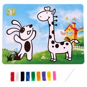 Фреска с цветным основанием «Заяц и жираф», 9 цветов песка