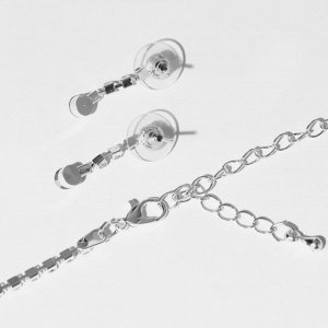 Набор 2 предмета: серьги, колье «Элит» классика, цвет белый в серебре, 30 см