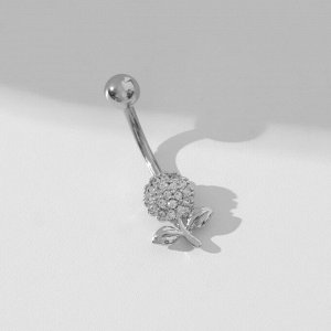 Пирсинг в пупок «Цветок» на стебельке, штанга L=1 см, цвет белый в серебре