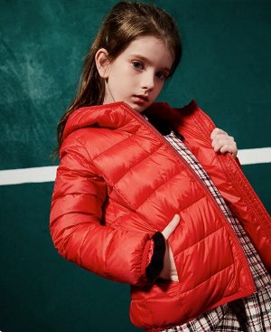 Детская демисезонная утепленная куртка с капюшоном, цвет красный