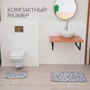 Набор ковриков для ванной и туалета Доляна «Галька», 2 шт: 40х49, 50х80 см