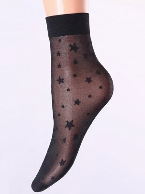 Giulia Тонкие фантазийные носки с оплетенным эластаном, плотностью 20 ден, с усиленным мыском и комфортной резинкой, по всей длине тканый узор "звездочки".Полиамид 90%, Эластан 10%