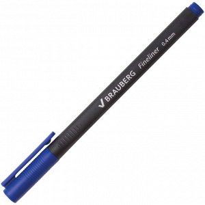Ручка капиллярная (линер) BRAUBERG Carbon, СИНЯЯ, металлический наконечник, трехгранная,0,4мм,141522