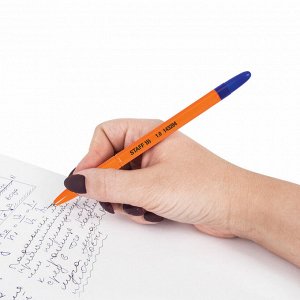 Ручка шариковая масляная STAFF Basic Х-100, СИНЯЯ, корпус оранжевый, узел 1мм, линия письма 0,7мм, 143204