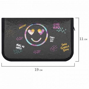 Пенал 1 отделение, ЮНЛАНДИЯ, металлизированный картон, конгрев, 19х11 см, Smiley, 271508