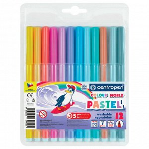 Фломастеры ПАСТЕЛЬНЫЕ 12 ЦВЕТОВ CENTROPEN "Colour World Pastel", смываемые, 7550/12TP, ш/к 44737