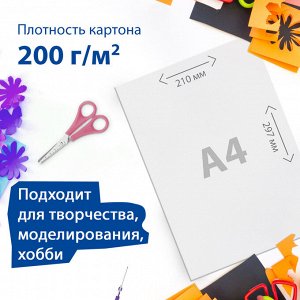 Картон белый А4 немелованный, 10 листов, в папке, BRAUBERG, 200х290мм, Домики, 113564