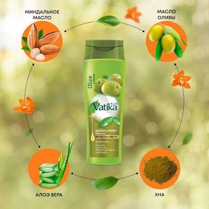 Dabur Vatika Naturals Olive &amp; Henna Nourish &amp; Protect Shampoo 200ml Шампунь Питание и Защита для Волос Оливка и Хна 200мл
