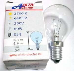 --    Лампа накаливания ДШ-230-60 60Вт Е-14 Aktiv-Electro шарик