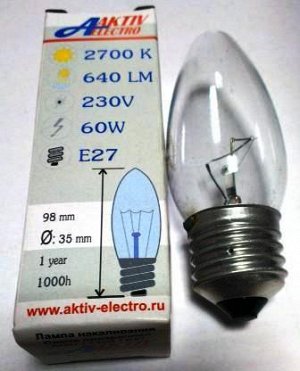 --    Лампа накаливания ДС-230-60 60Вт Е-27 Aktiv-Electro свеча