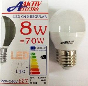 --    Aktiv-Elektro LED-G45-Regular шар 8Вт 220-240В Е27 4000К 700Лм /100