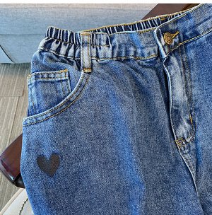 Женские широкие джинсы, цвет синий,с принтом