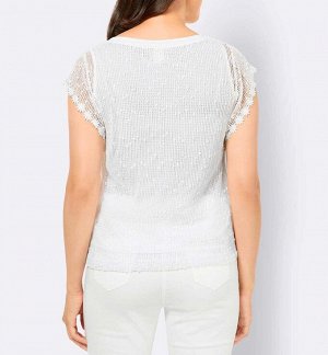 Топ, белый бренд  CrИation L  Подчеркнуто женственная блузка 2 в 1 сверкающего летнего цвета. Эффектный сетчатый материал с изысканными блестками. Рукава-крылышки с цветочным кружевом. Вшитый топ. Сво