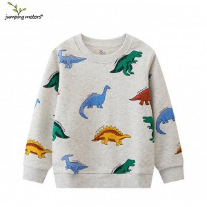 Детский серый свитшот с принтом Динозавры