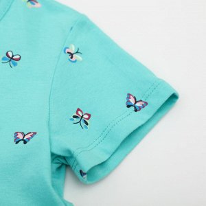 Детское платье с коротким рукавом, принт "бабочки", цвет голубой