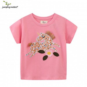 Детская розовая футболка с принтом Единорог
