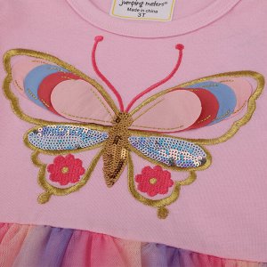 Детское платье с коротким рукавом, принт "бабочка", цвет розовый