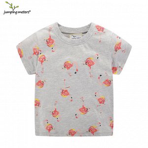 Детская серая футболка с принтом Фламинго