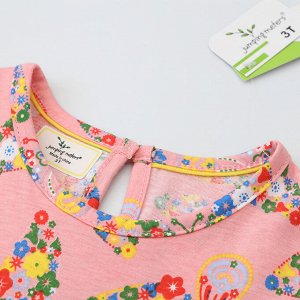 Детское платье с коротким рукавом, принт "бабочки", цвет розовый