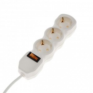 Удлинитель Luazon Lighting ECO, 3 розетки, 2.7 м, 16 А, 3500 Вт, ПВС 3x1 мм2, с заземлением, с выключателем, белый