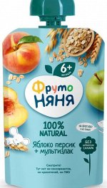 ФРУТОНЯНЯ Пюре 90г яблоко-персик со злаками