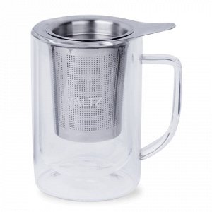 Кружка для заваривания чая/кофе ЛАЙМА "Молли", 300 мл, жаропрочное стекло/нержавеющая сталь