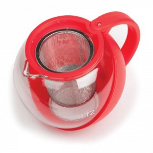Заварник (чайник)  ЛАЙМА "БЕРГАМОТ", 750 мл, стекло/пластик/фильтр-нерж.сталь, красный,601374