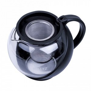 Заварник (чайник) ЛАЙМА "БЕРГАМОТ", 1,25 л, стекло/пластик/фильтр-нерж.сталь, черный, 601373