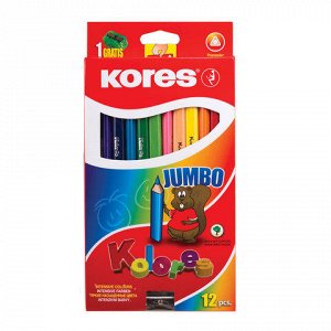 Карандаши цветные утолщенные KORES "Jumbo", 12 цв., трехгран