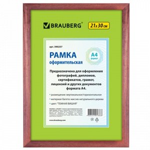 Рамка BRAUBERG HIT 21*30см, дерево, темная вишня (для диплом