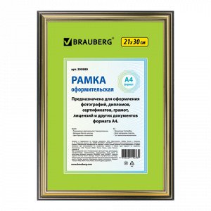 Рамка BRAUBERG HIT3 21*30, пластик, бронза с двойной позолот