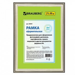 Рамка BRAUBERG HIT3 21*30, пластик, серебро (для дипломов, с