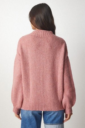 Женский базовый трикотажный свитер с высоким воротником пыльной розы MX00127