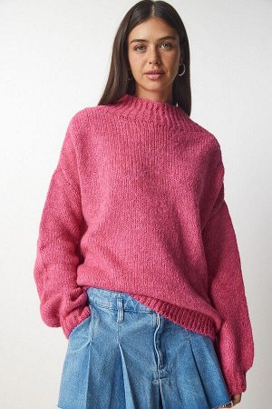Женский темно-розовый базовый трикотажный свитер с воротником-стойкой MX00127